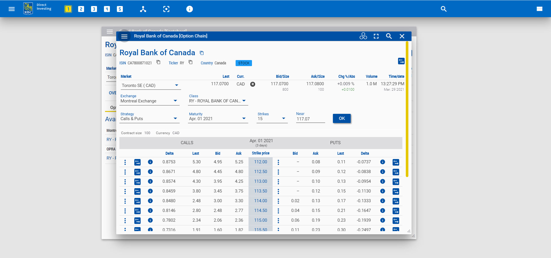 Options chain screenshot. 